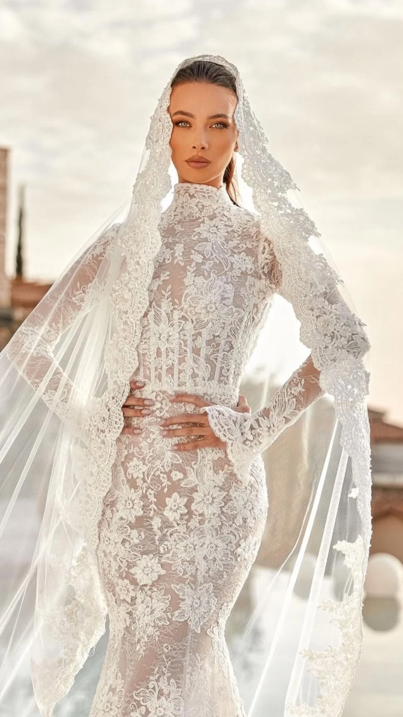 Bridal styling with a lace veil