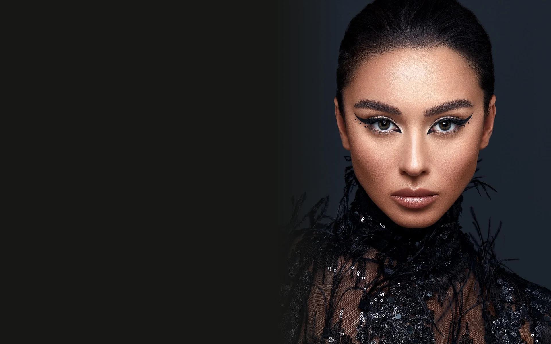 Dramatic eye makeup with black lace styling